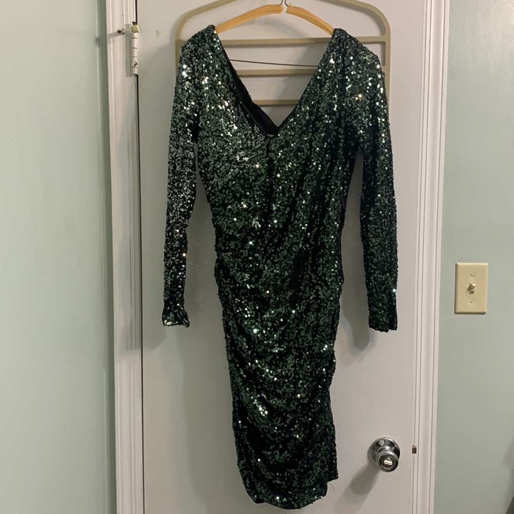 Green sequin shamrock Badgley Mishka dress